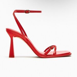 ZARA RED STRAPPY HEELED 100% LEATHER SANDALS SIZE 6.5